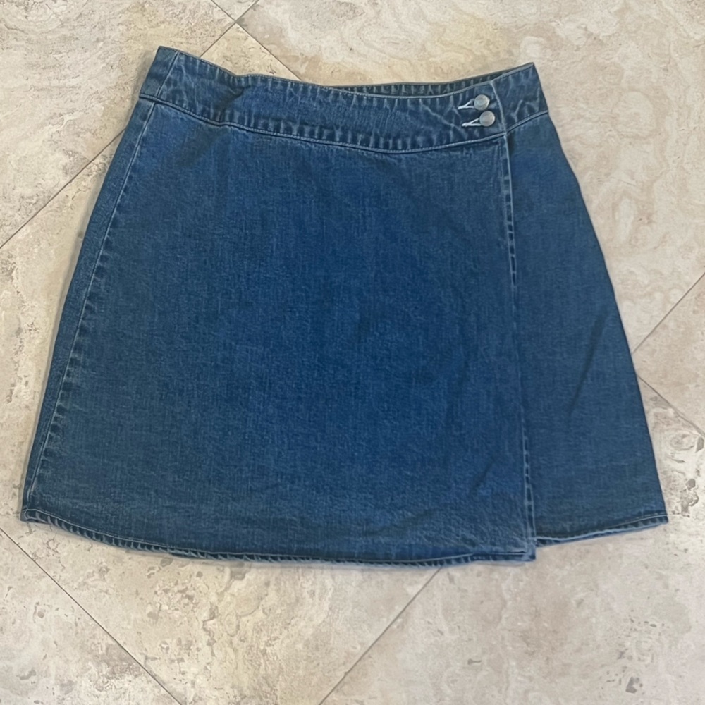 GAP Vintage Womens Blue Denim Wrap Mini Skirt, Size 6